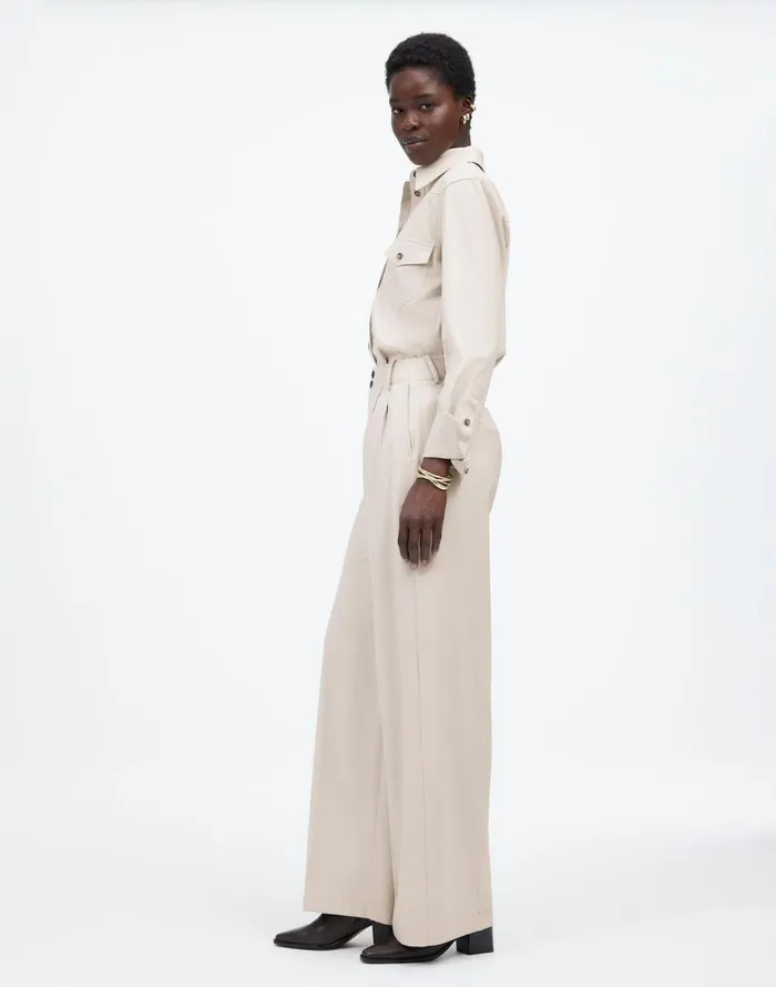 Madewell The Harlow WideLeg Pant In Flannel Pebble Stone Women Pants