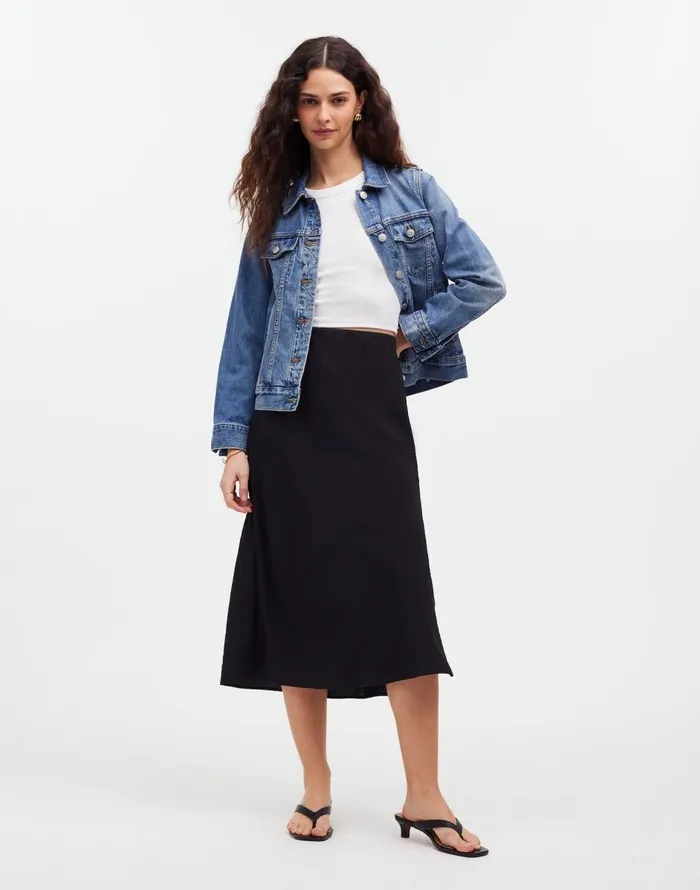 Madewell The Layton Midi Slip Skirt True Black Women Skirts