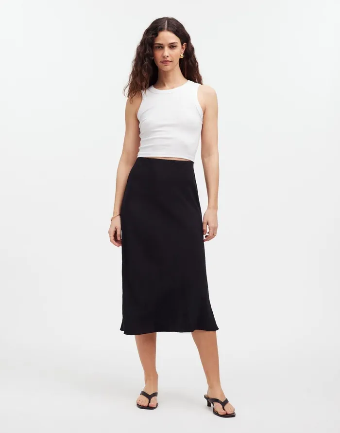 Madewell The Layton Midi Slip Skirt True Black Women Skirts