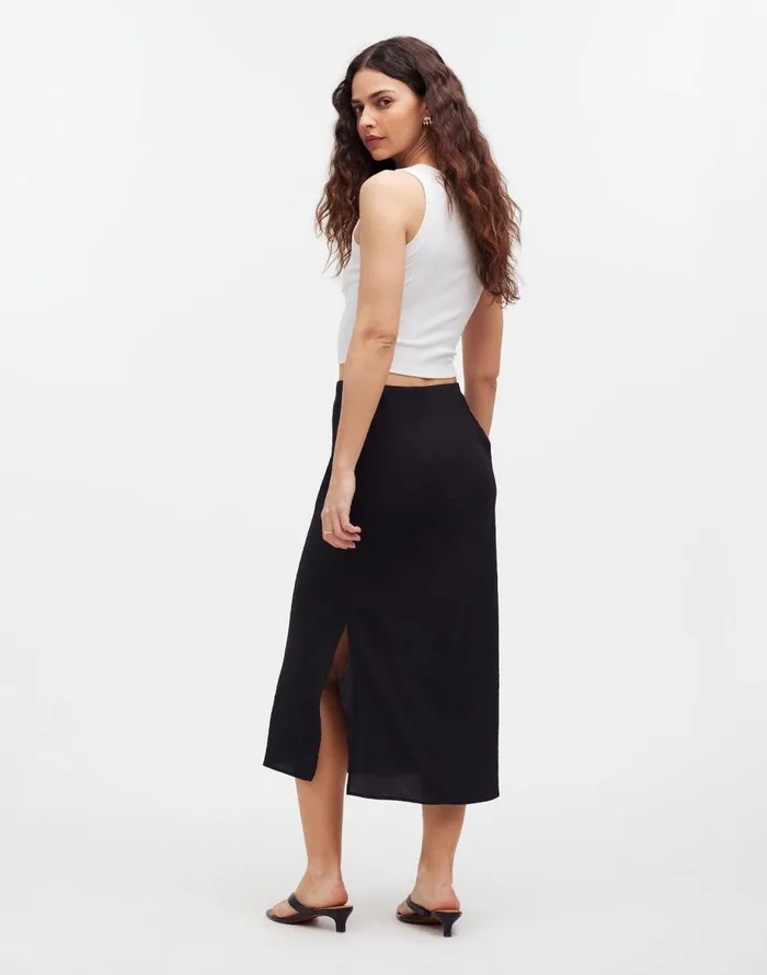 Madewell The Layton Midi Slip Skirt True Black Women Skirts