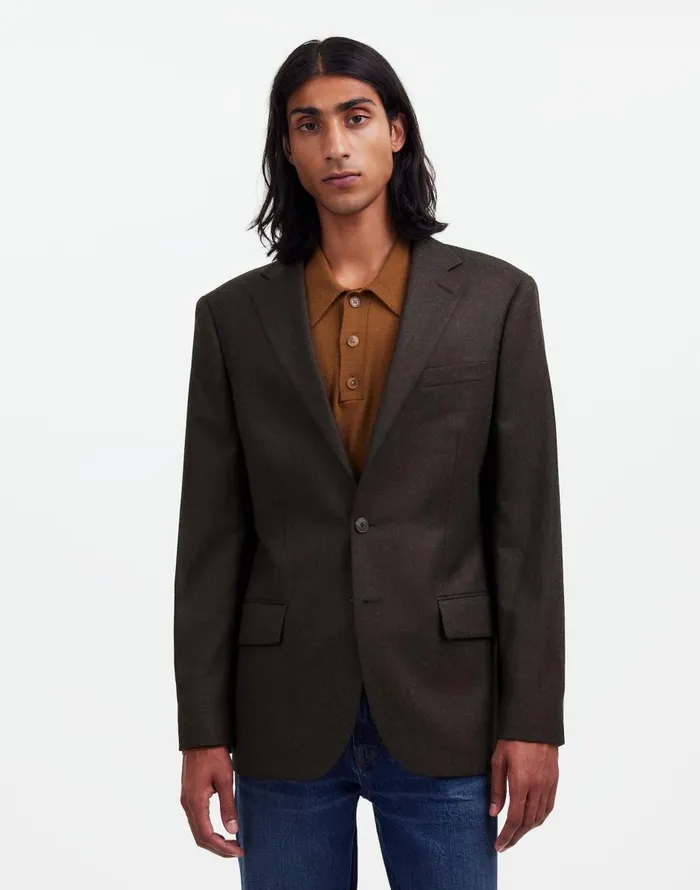 Madewell The Roebling TwoButton Blazer In Italian Fabric Hthr Chocolate Men Coats Jackets Madewell The Roebling TwoButton Blazer In Italian Fabric Hthr Chocolate Men Coats Jackets