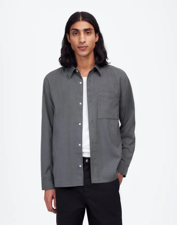 Madewell Twill Easy LongSleeve Shirt Light Grey Men Shirts