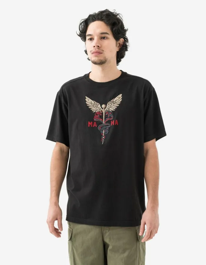 Maharishi Short Sleeve TShirts 6012 Caduceus Monk TShirt Black 8211 Men