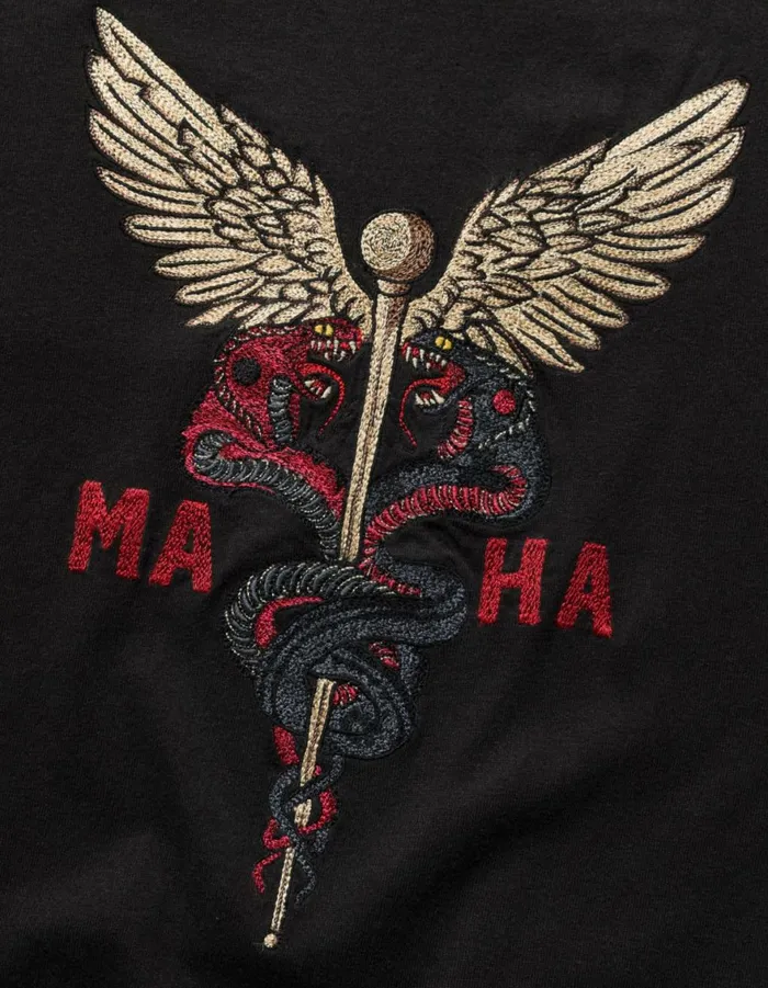 Maharishi Short Sleeve TShirts 6012 Caduceus Monk TShirt Black 8211 Men