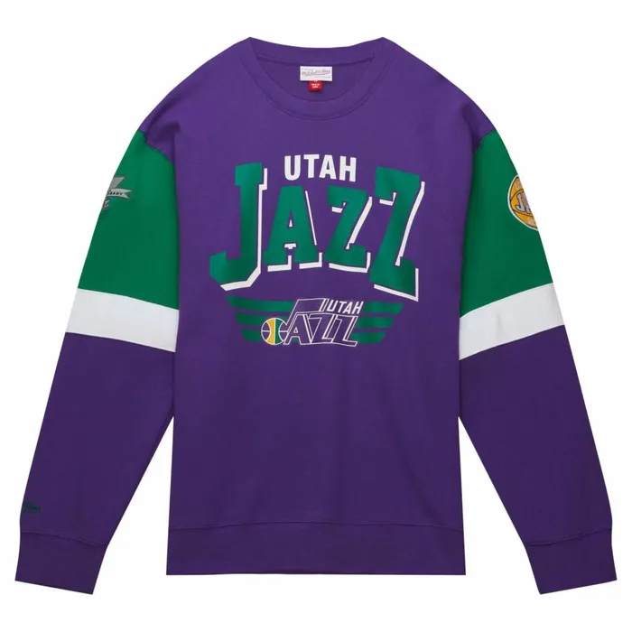 Men039s Hoodies and Sweatshirts Mitchell and Ness All Over Crew 30 Utah Jazz