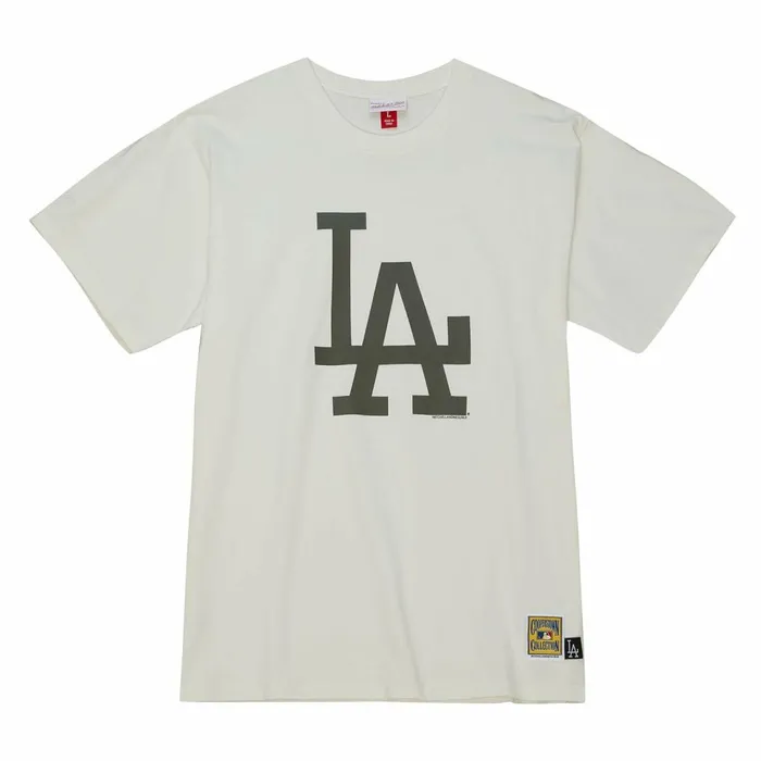 Men039s MLB Mitchell and Ness Cream SS Tee Los Angeles Dodgers