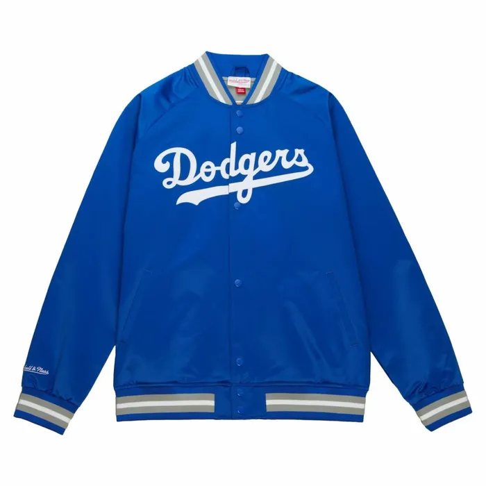 Men039s MLB Mitchell and Ness Double Clutch Lightweight Satin Jacket Los Angeles Dodgers Men039s MLB Mitchell and Ness Double Clutch Lightweight Satin Jacket Los Angeles Dodgers