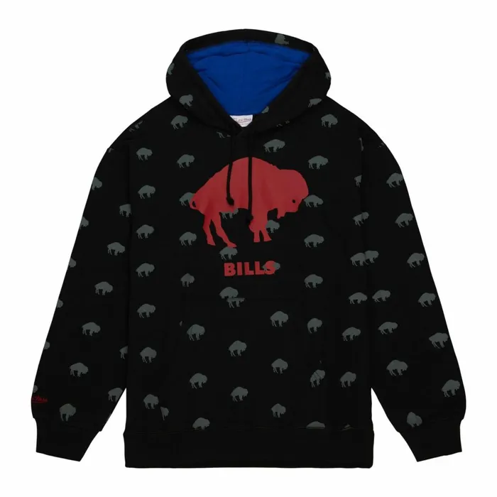 Men039s NFL Mitchell and Ness AOP Fleece Hoodie Buffalo Bills