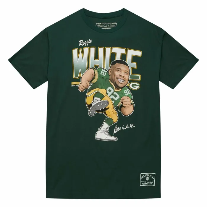 Men039s NFL Mitchell and Ness Caricatures Tee Green Bay Packers Reggie White