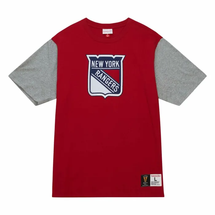 Men039s NHL Mitchell and Ness Color Blocked SS Tee New York Rangers