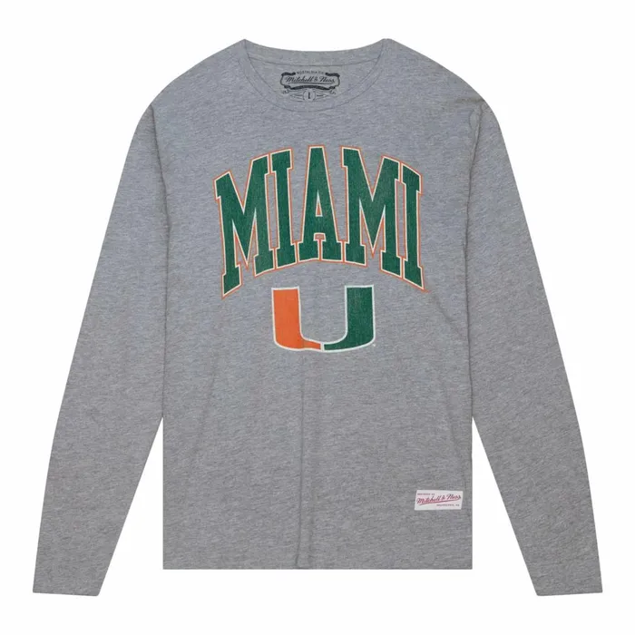 Men039s TShirts and Tops Mitchell and Ness University Arch Logo LS Tee University Of Miami Men039s TShirts and Tops Mitchell and Ness University Arch Logo LS Tee University Of Miami