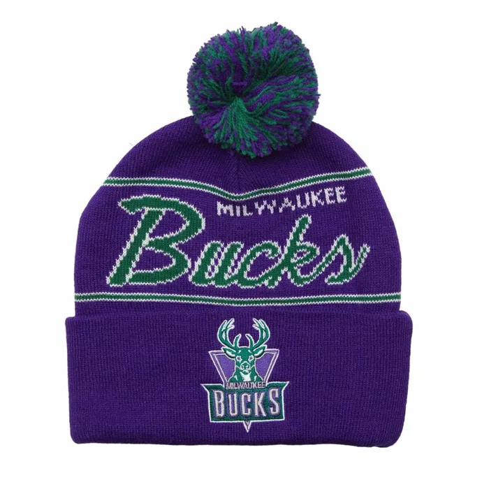 Men039sWomen039s Knit 154 Styles Mitchell and Ness Script Pom Beanie HWC Milwaukee Bucks Men039sWomen039s Knit 154 Styles Mitchell and Ness Script Pom Beanie HWC Milwaukee Bucks