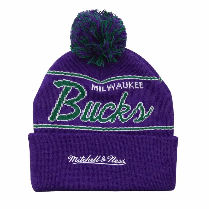 Men039sWomen039s Knit 154 Styles Mitchell and Ness Script Pom Beanie HWC Milwaukee Bucks Men039sWomen039s Knit 154 Styles Mitchell and Ness Script Pom Beanie HWC Milwaukee Bucks