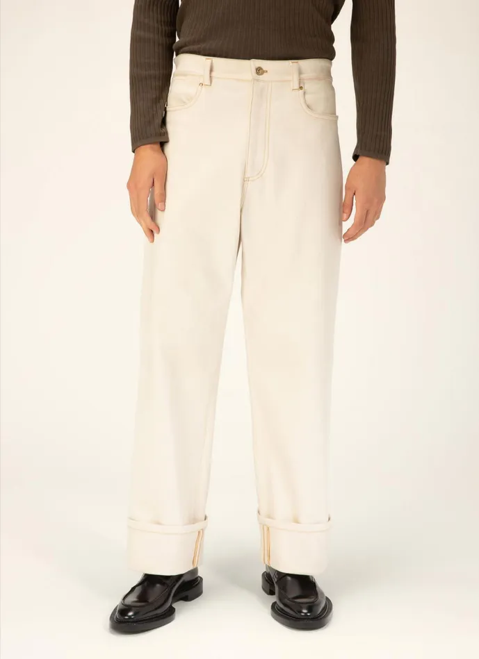 Men Bally Pants Leather Pocket Trousers 8211 Cotton Mix Trousers In Bone