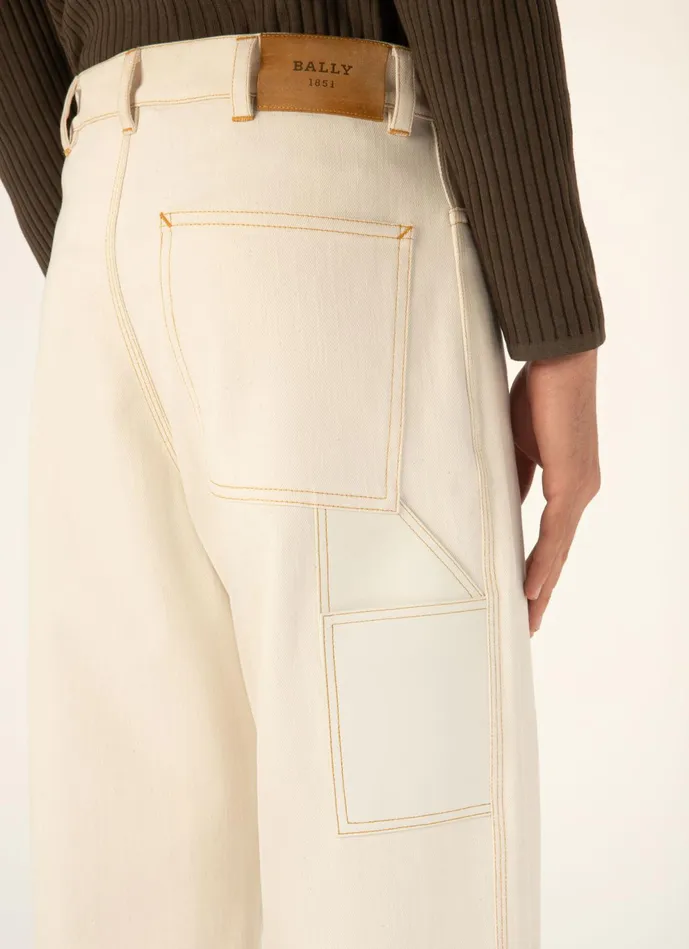 Men Bally Pants Leather Pocket Trousers 8211 Cotton Mix Trousers In Bone