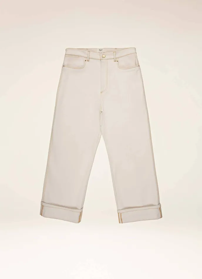 Men Bally Pants Leather Pocket Trousers 8211 Cotton Mix Trousers In Bone