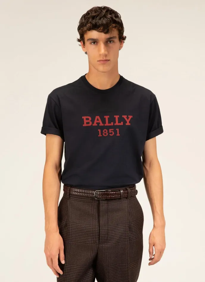 Men Bally Shirts And TShirts Logo TShirt 8211 Cotton Top In Navy