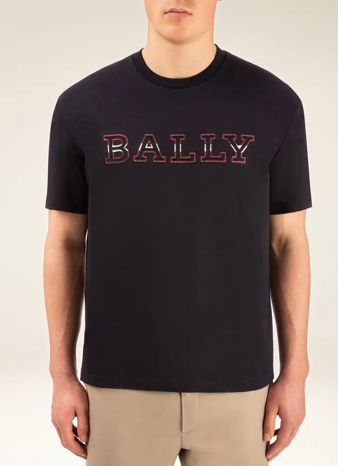 Men Bally Shirts And TShirts Logo TShirt 8211 Cotton Top In Navy