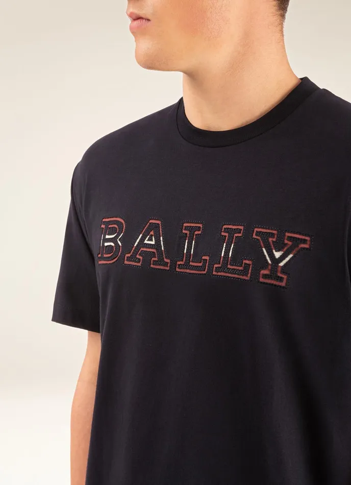 Men Bally Shirts And TShirts Logo TShirt 8211 Cotton Top In Navy