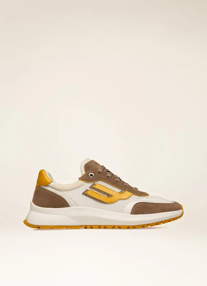 Men Bally Sneakers Demmy 8211 Mesh and Leather Sneakers In Taupe and White