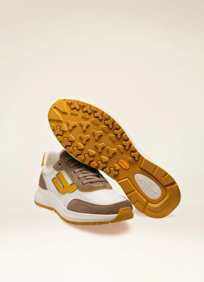 Men Bally Sneakers Demmy 8211 Mesh and Leather Sneakers In Taupe and White
