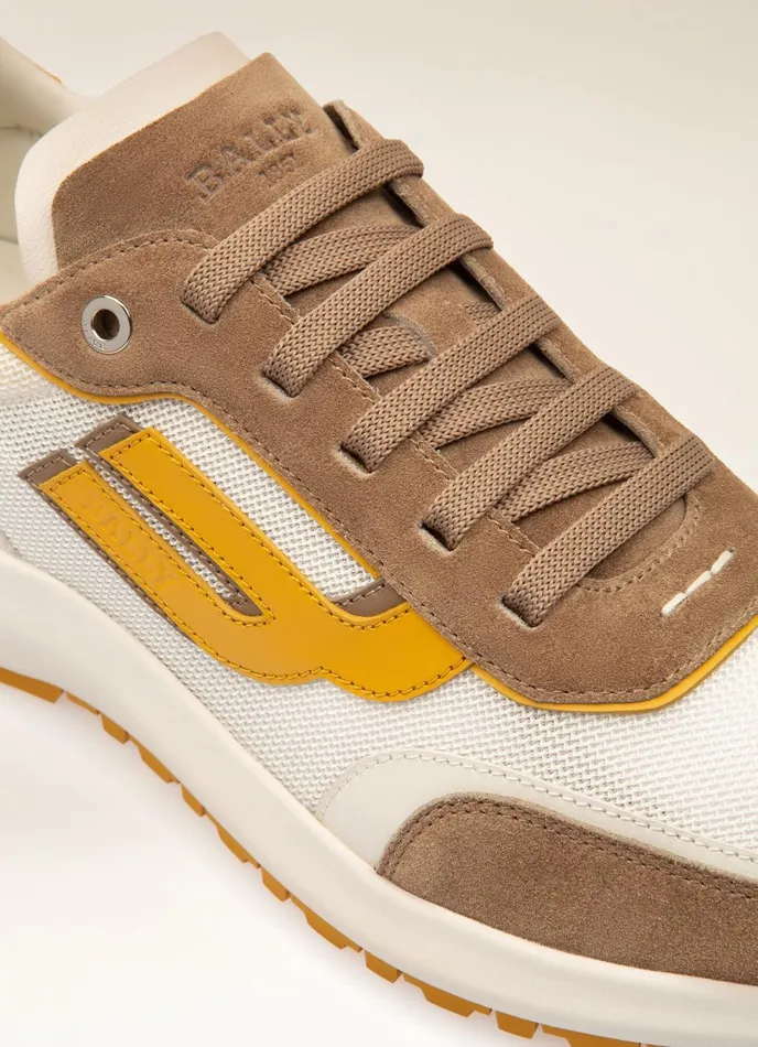 Men Bally Sneakers Demmy 8211 Mesh and Leather Sneakers In Taupe and White