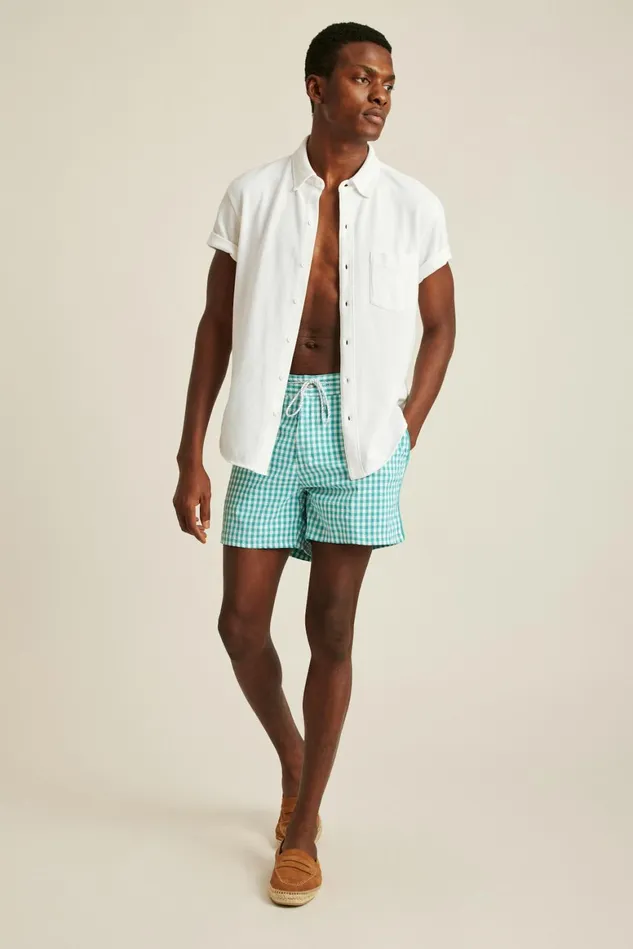 Men Boardwalk Swim Short Teal And White Gingham Bonobos Casual Shorts