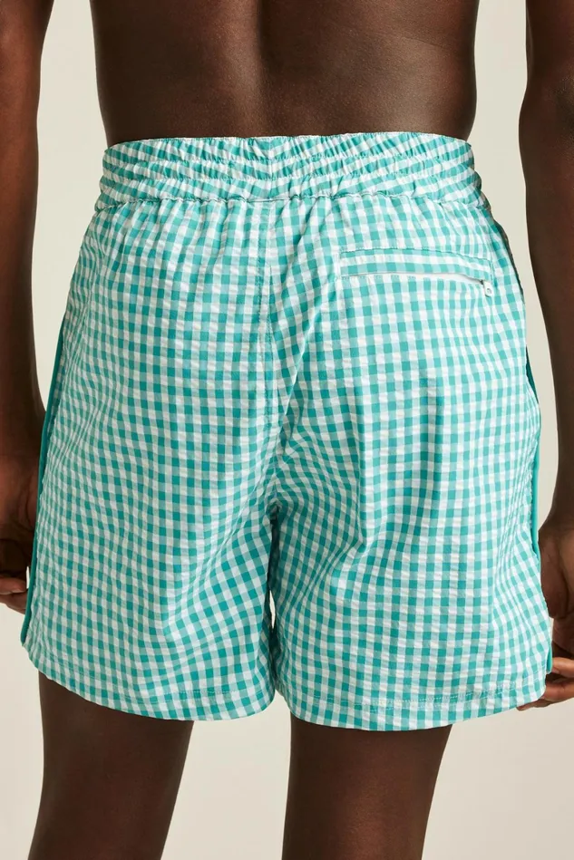 Men Boardwalk Swim Short Teal And White Gingham Bonobos Casual Shorts