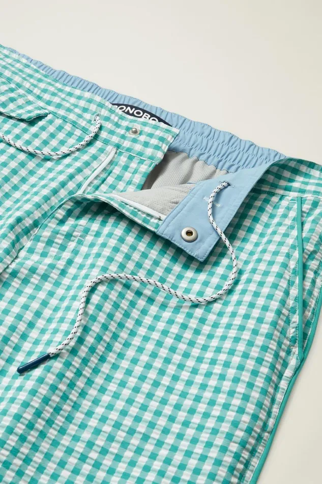 Men Boardwalk Swim Short Teal And White Gingham Bonobos Casual Shorts