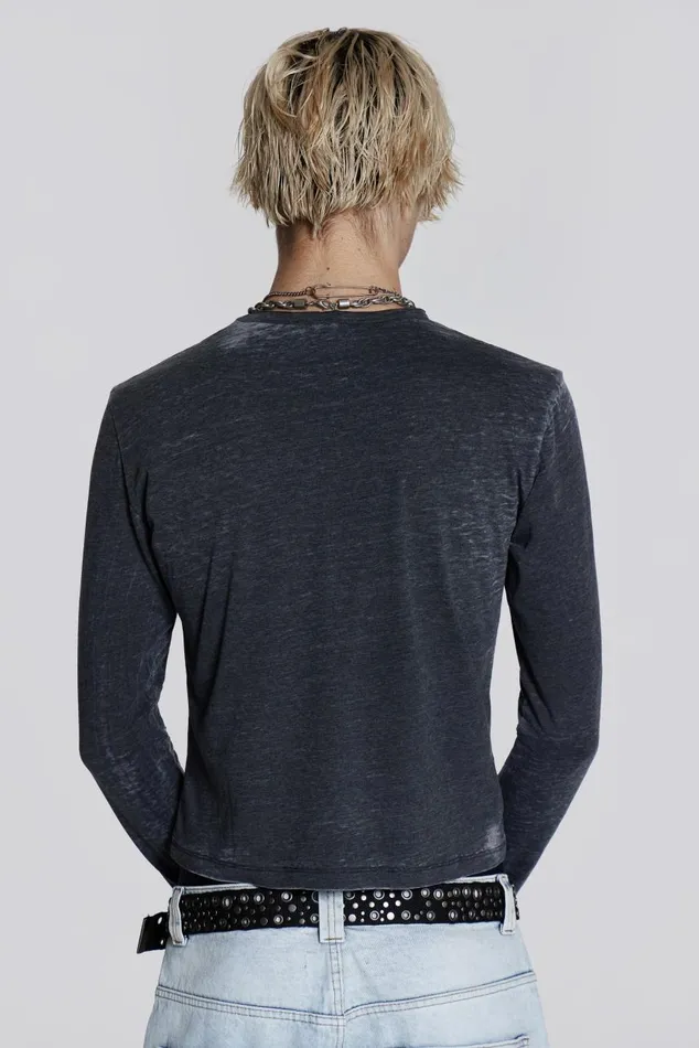 Men Burnout Script Long Sleeve Tee Jaded London TShirts and Vests