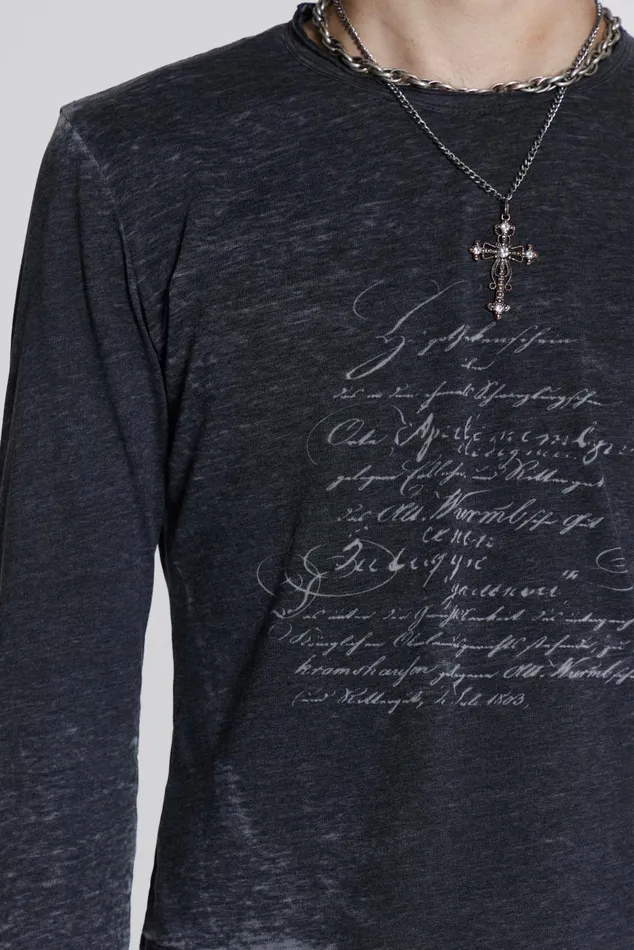Men Burnout Script Long Sleeve Tee Jaded London TShirts and Vests