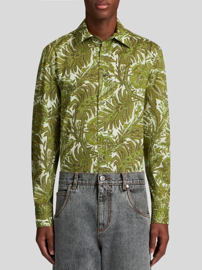 Men Cotton Shirt With Floral Paisley Print Etro Shirts