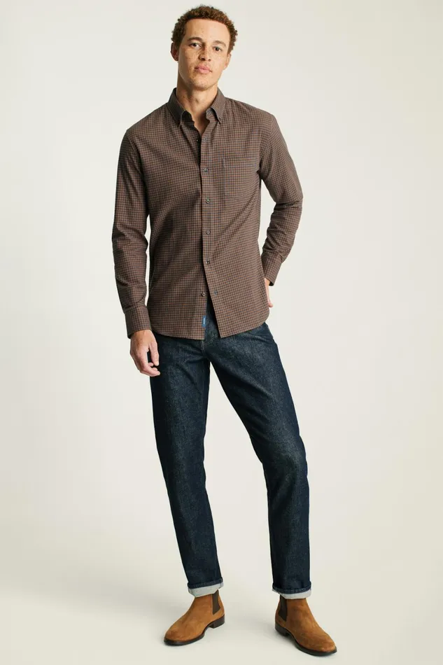 Men Everyday Lightweight Flannel Shirt Navy Blue Rust Check Bonobos Casual Shirts