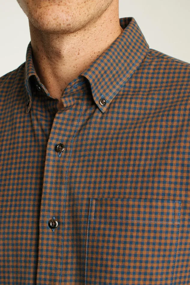 Men Everyday Lightweight Flannel Shirt Navy Blue Rust Check Bonobos Casual Shirts