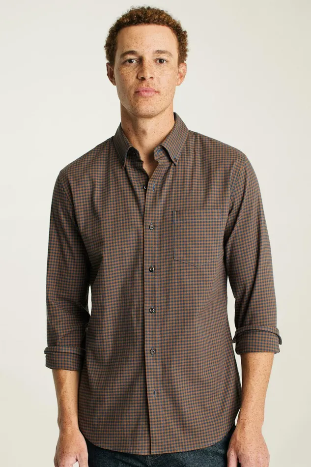 Men Everyday Lightweight Flannel Shirt Navy Blue Rust Check Bonobos Casual Shirts