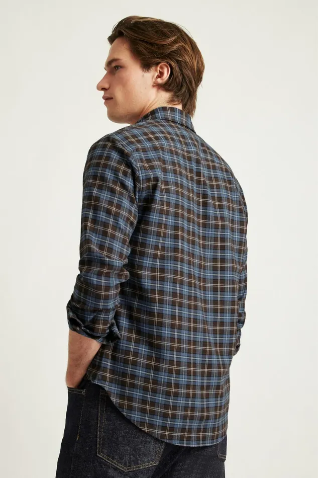 Men Everyday Lightweight Flannel Shirt Navy Chocolate Plaid Bonobos Casual Shirts