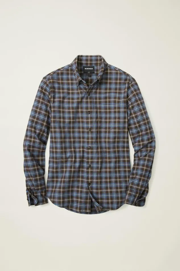 Men Everyday Lightweight Flannel Shirt Navy Chocolate Plaid Bonobos Casual Shirts