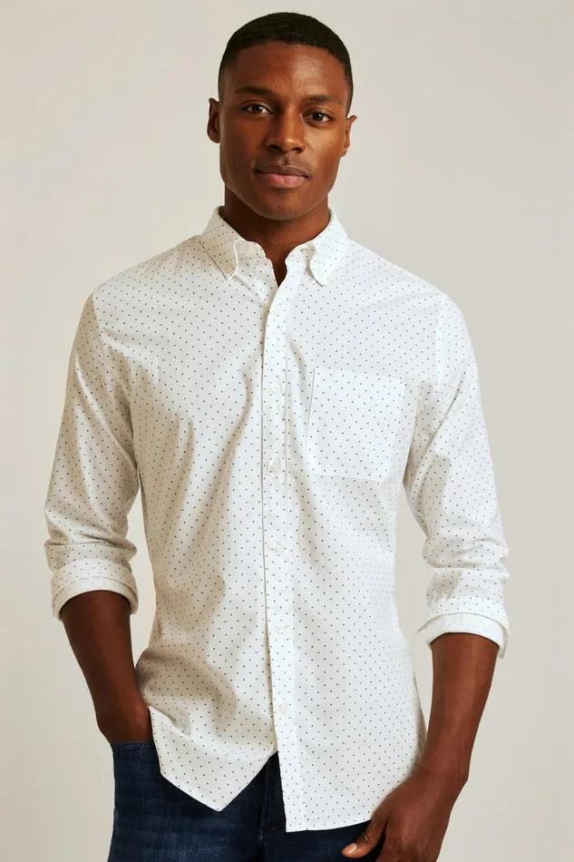 Men Everyday Shirt White Green Dot Bonobos Casual Shirts