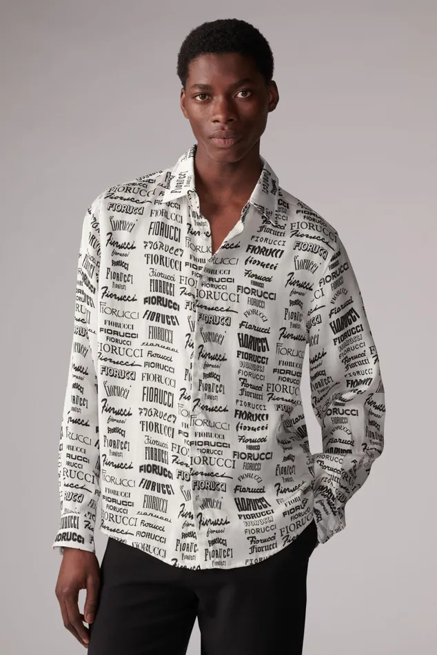 Men Fiorucci Shirts All Over Logo Shirt White