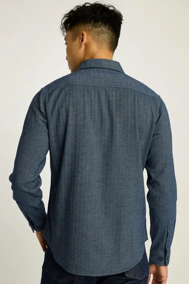 Men Fireside Flannel Shirt Denim Blue Herringbone Bonobos Overshirts