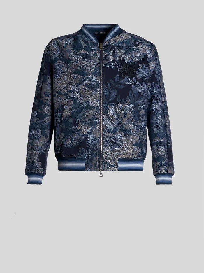 Men Floral Bomber Jacket With Intarsia Etro Coats And Outerwear