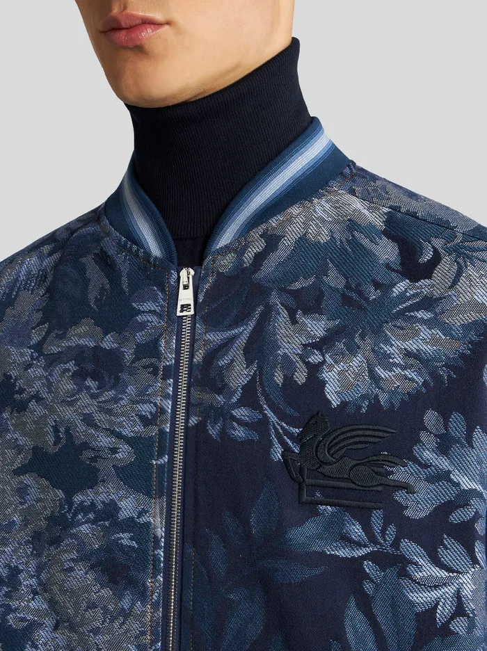 Men Floral Bomber Jacket With Intarsia Etro Coats And Outerwear
