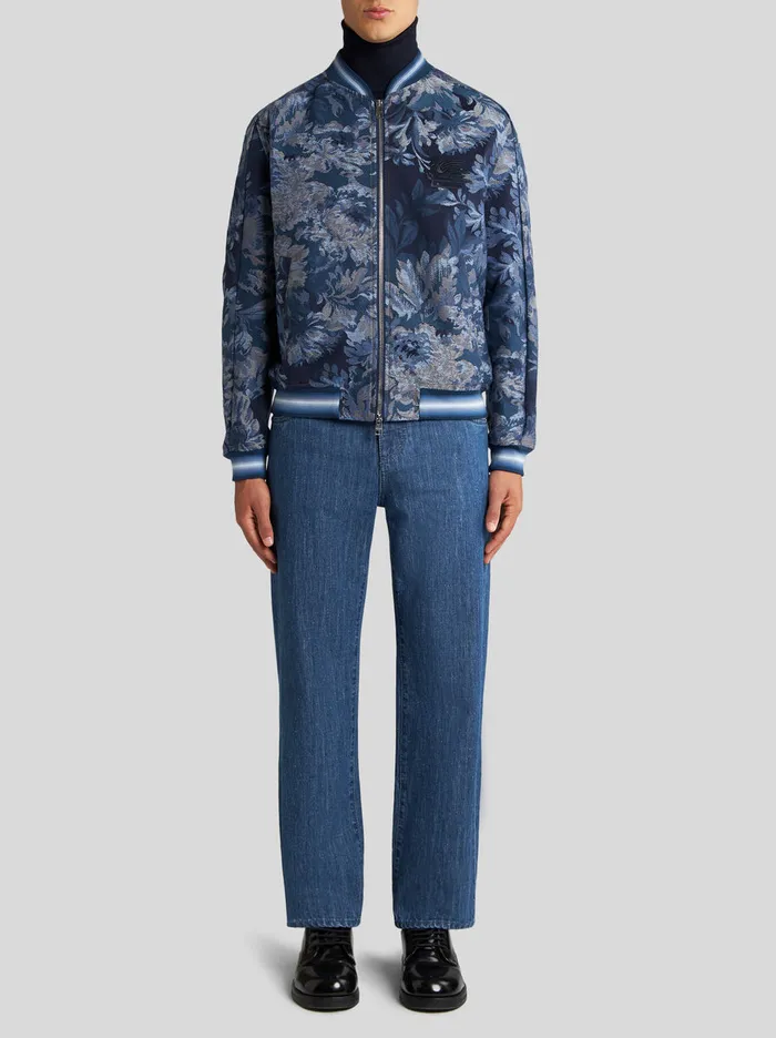Men Floral Bomber Jacket With Intarsia Etro Coats And Outerwear