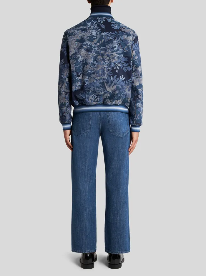 Men Floral Bomber Jacket With Intarsia Etro Coats And Outerwear