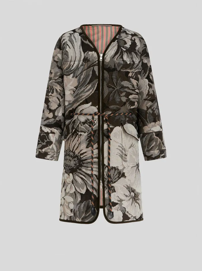 Men Floral Pattern Jacket With Drawstring Etro Coats And Outerwear