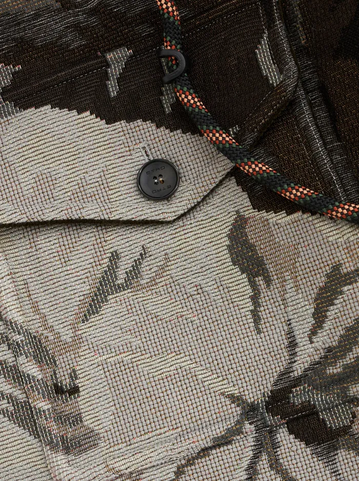 Men Floral Pattern Jacket With Drawstring Etro Coats And Outerwear