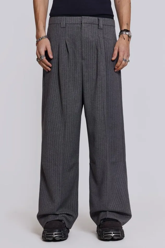 Men Goliath Light Grey Pinstripe Suit Pant Jaded London Trousers and Pants