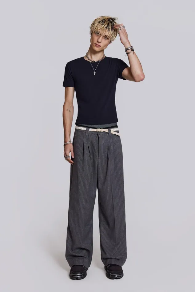 Men Goliath Light Grey Pinstripe Suit Pant Jaded London Trousers and Pants