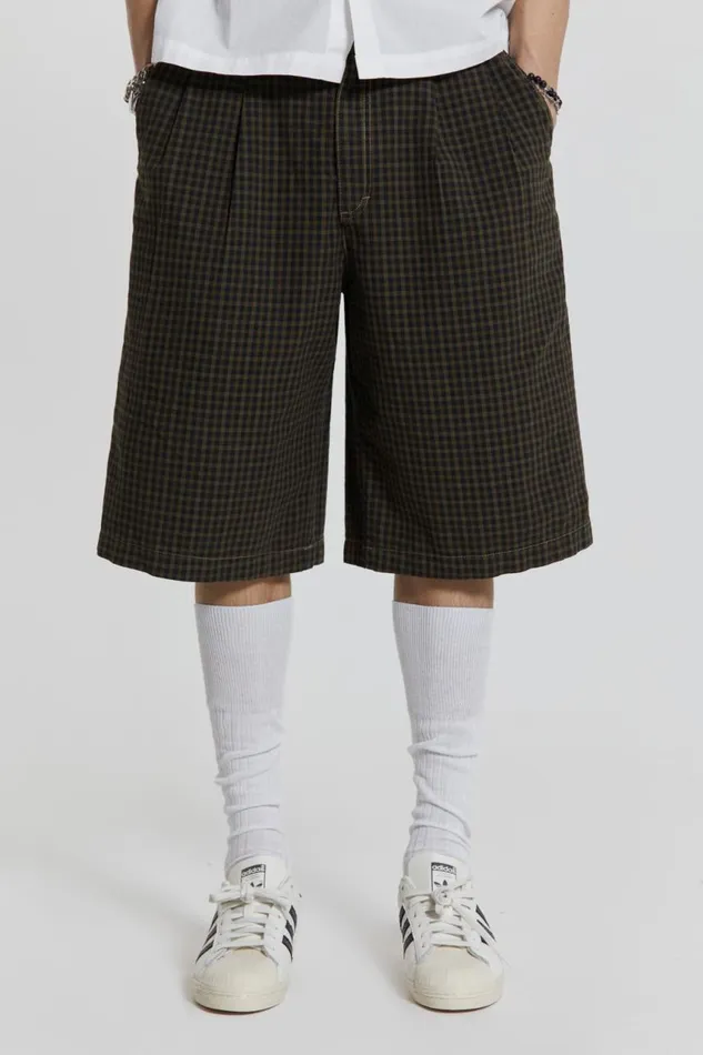 Men Grungy Check Pleated Golf Shorts Jaded London Shorts and Jorts