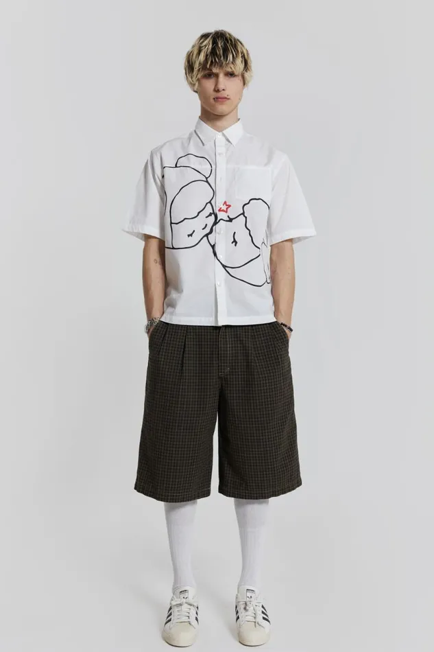 Men Grungy Check Pleated Golf Shorts Jaded London Shorts and Jorts